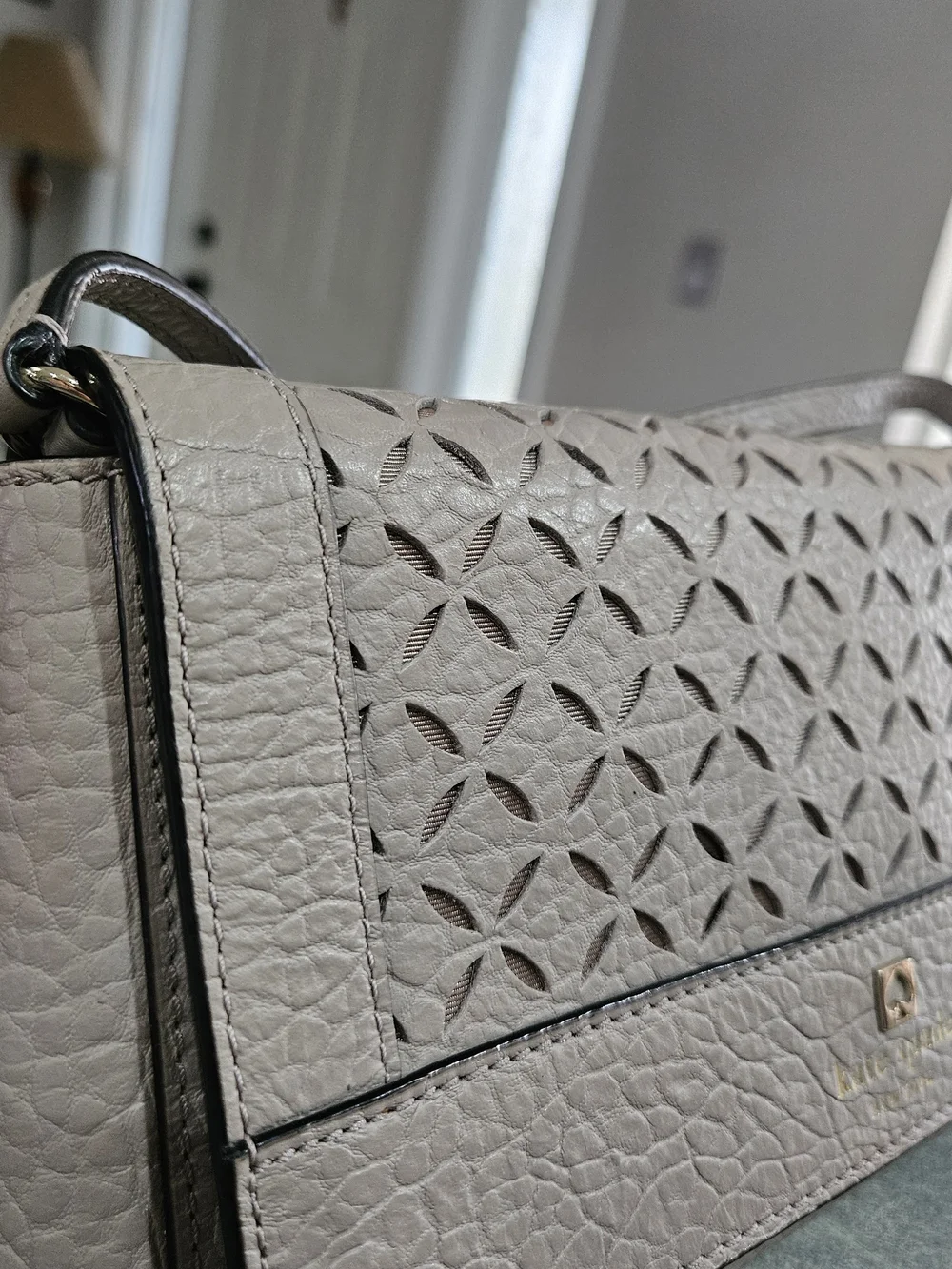 NWOT Kate Spade Gray Laser Cut Leather Crossbody Shoulder Bag
